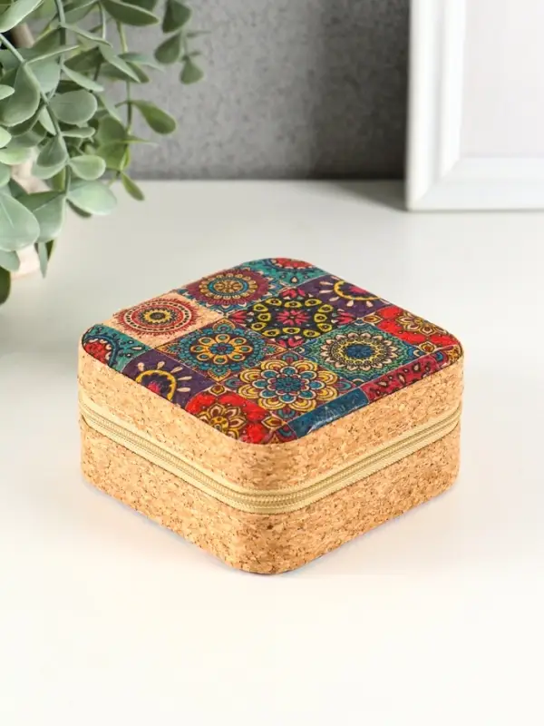 Шкатулка кожзам для украшений "Восточный ковёр" пробка 10х10х5 см