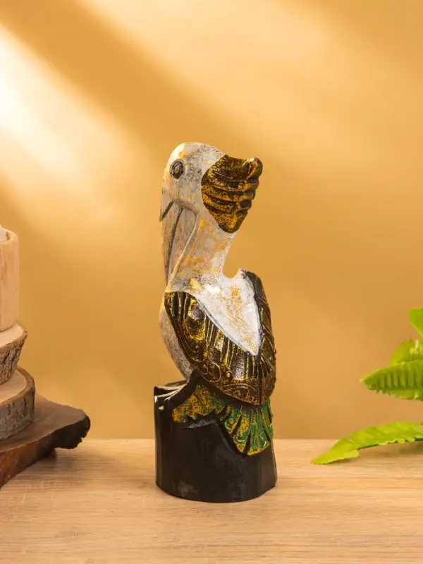 Сувенир интерьерный "Пеликан" 7х7х20 см, дерево, цв. белый с золотом