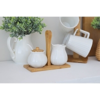 Набор фарфоровый сервировочный BellaTenero &laquo;Тюльпан&raquo;, 4 предмета: молочник 200 мл, сахарница с крышкой 170 мл, бамбуковая подставка, ложка, цвет белый