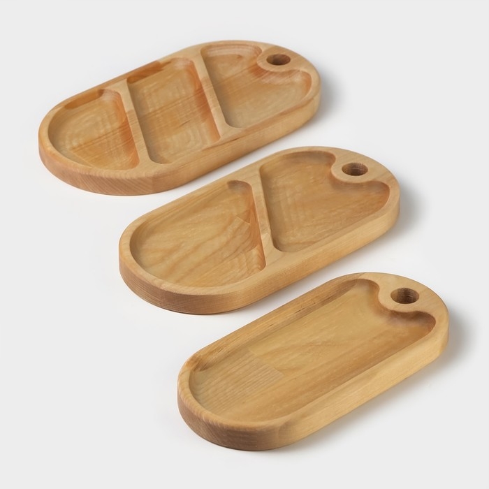Набор деревянных менажниц и сервировочных досок на подставке Adelica, 3 шт, 25&times;14 см, 23&times;12 см, 21&times;10 см
