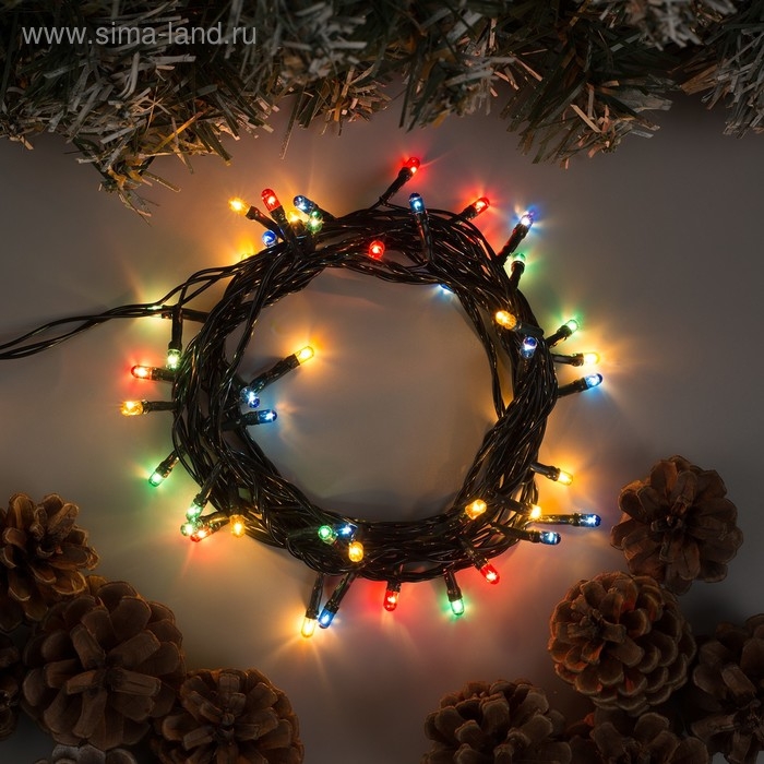 Гирлянда &laquo;Нить&raquo; 3.5 м, IP20, тёмная нить, 50 ламп, свечение мульти, 8 режимов, 220 В