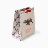 Пакет подарочный новогодний крафтовый вертикальный &laquo;Будьте счастливы&raquo;, MS 18 х 23 х 10 см, Новый год