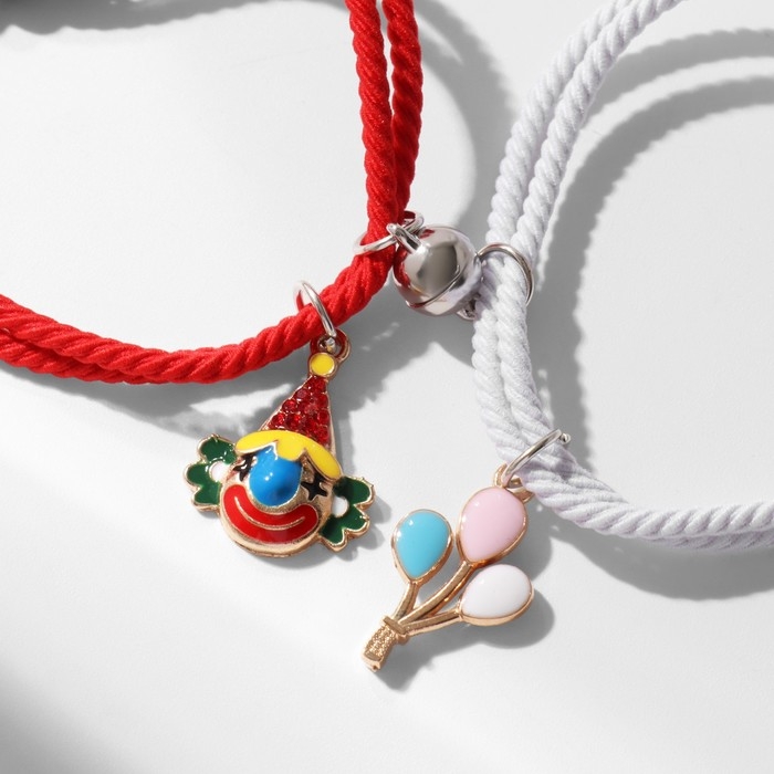 Браслеты &laquo;Неразлучники&raquo; ассоль, клоун и шары, цвет бело-красный