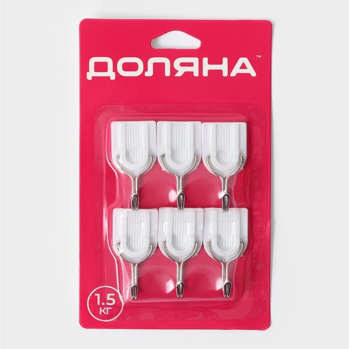 Крючки самоклеящиеся Доляна &laquo;Классика&raquo;, 6 шт, цвет белый