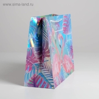 Пакет подарочный голографический, упаковка, &laquo;Фламинго&raquo;, 32 х 26 х 12 см