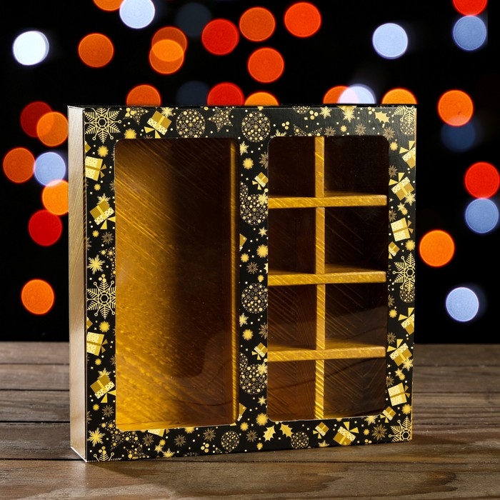 Новый год. Коробка под 8 конфет + шоколад, с окном, "Олени",17,7 х 17,85 х 3,85 см