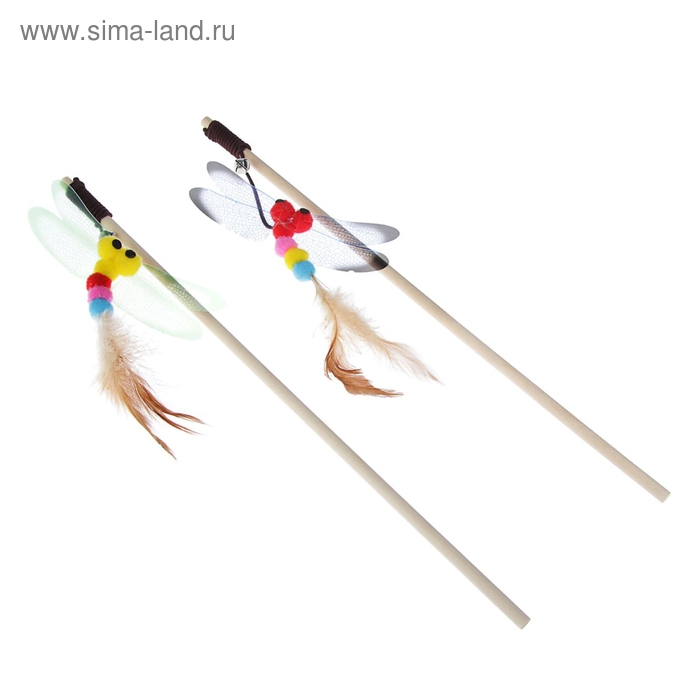 Дразнилка-удочка "Стрекоза", деревянная палочка 40 см, микс цветов