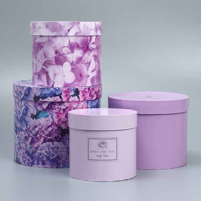 Набор шляпных коробок для цветов 4 в 1, упаковка подарочная, &laquo;Лаванда&raquo;, 14 х 13 см - 20 х 17,5 см