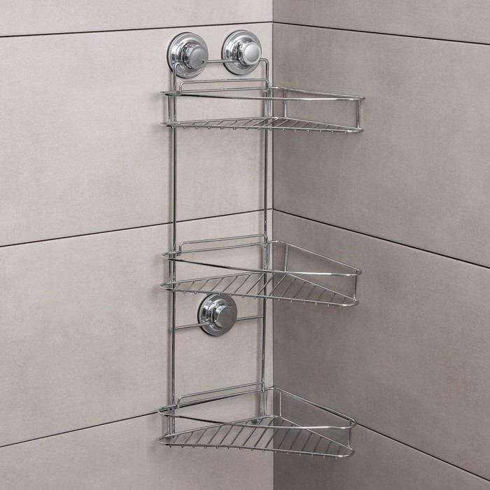 Полка угловая 3-х ярусная Accoona, A11473-3, 20&times;30&times;57 см, на вакуумных присосках, цвет хром