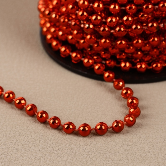 Бусы на нитях, круглые, 4 мм, 9 &plusmn; 1 м, цвет красный