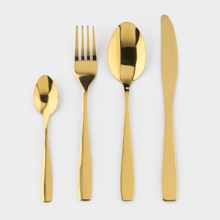 Набор столовых приборов из нержавеющей стали &laquo;Золото&raquo;, 24 предмета, на подставке, цвет золотой
