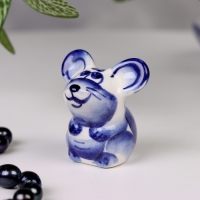 Сувенир гжель &laquo;Мышка&raquo;, бело-синий,керамика, малая,