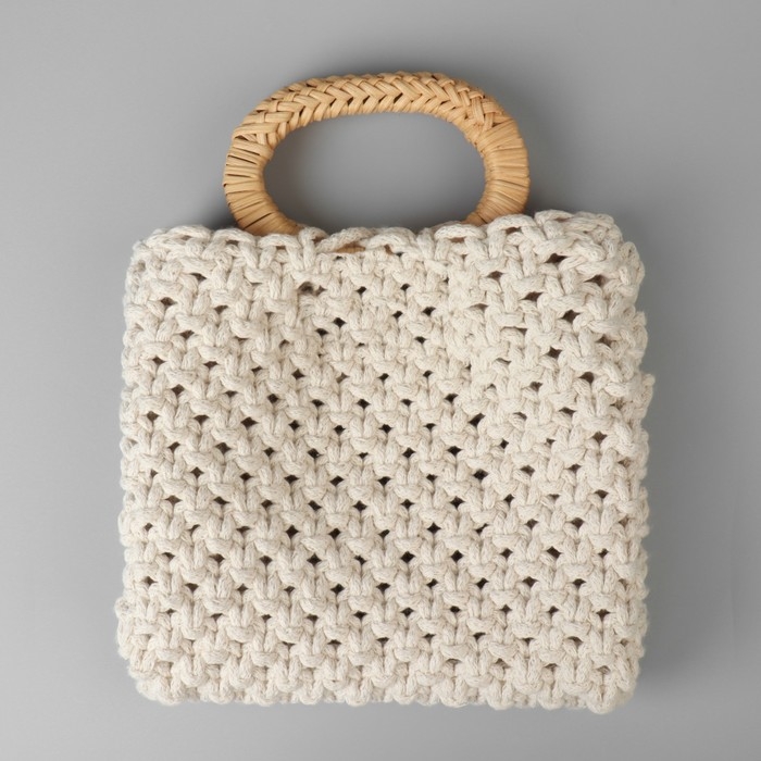 Ручки для сумок деревянные, плетёные, d = 9,8 &times; 5,9 / 13,5 &times; 9,5 см, 2 шт, цвет бежевый