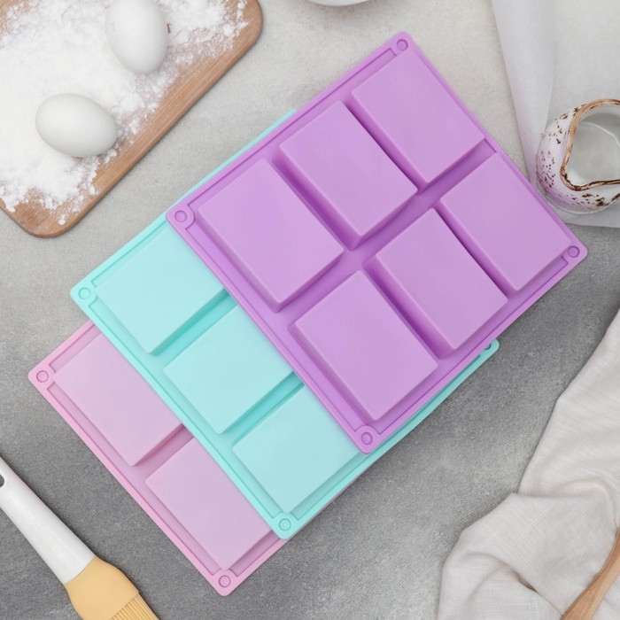 Форма для выпечки Доляна &laquo;Фигуры.Прямоугольник&raquo;, силикон, 22&times;20,5&times;2,5 см, 6 ячеек (5,5&times;8 см), цвет МИКС