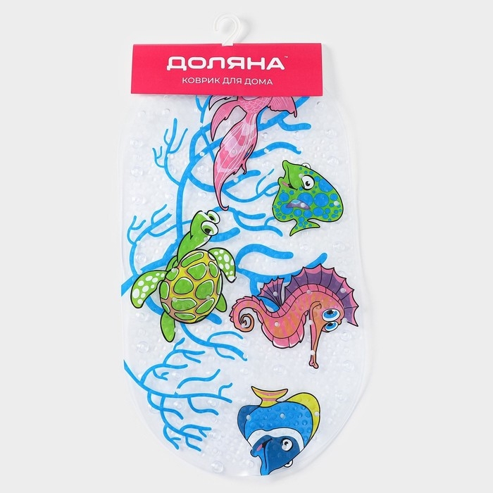 Коврик противоскользящий в ванну на присосках Доляна &laquo;Морские жители&raquo;, 36&times;68 см