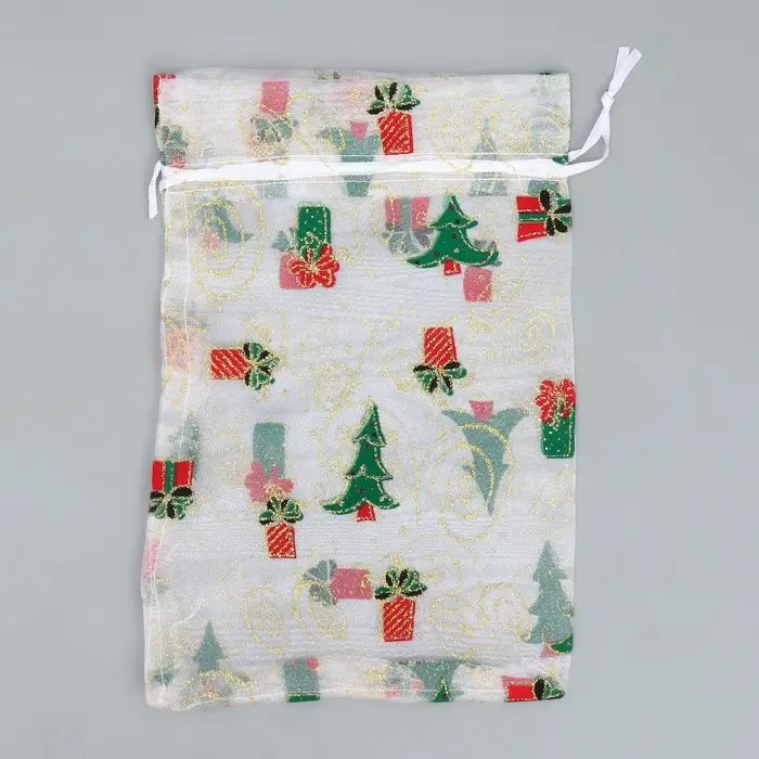 Мешочек подарочный органза &laquo;Новогодние подарки&raquo;, ёлки, 16 х 24 см +/- 1.5 см