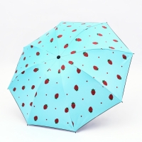 Зонт механический &laquo;Ягоды&raquo;, эпонж, 4 сложения, 8 спиц, R = 49/55 см, D = 110 см, цвет голубой