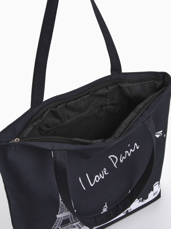Шопер PARIS, 42*9*32, отдел на молнии, подклад, черный/белый