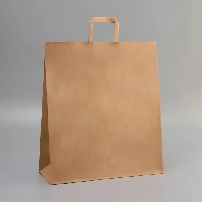 Пакет бумажный крафт 90 г/м&sup2;, плоская ручка, 40&times;15&times;45 см