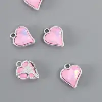 Декор для творчества металл, страз "Сердечко" розовый 1,6х1,4 см