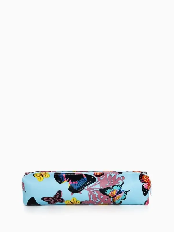 Косметичка-пенал на молнии, с рисунком, голубая