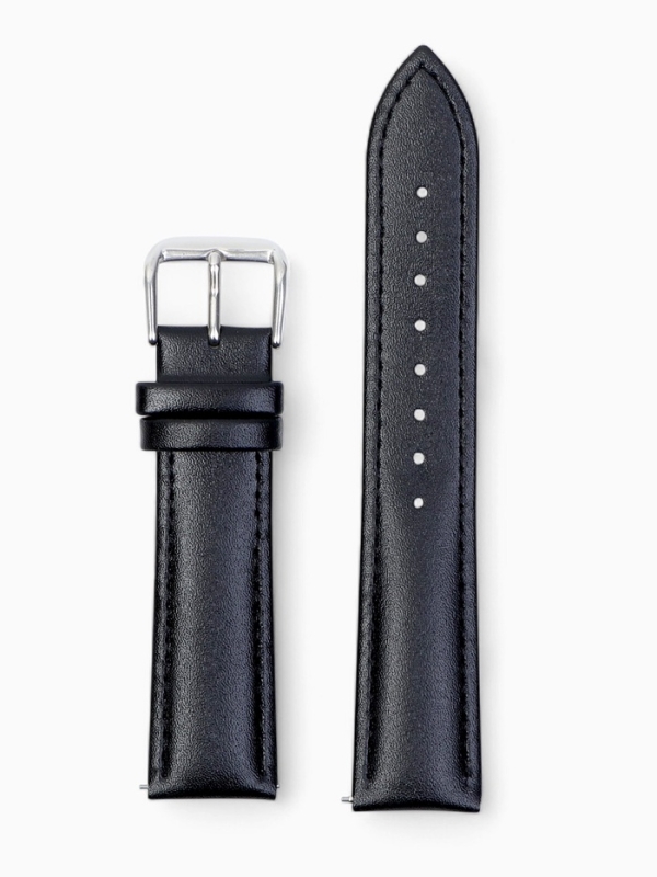 Ремешок для часов кожаный с быстросъемными шпильками, 20 мм,  l-20 см, черный