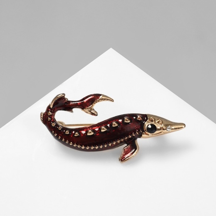 Брошь &laquo;Рыба&raquo; осётр, цвет чёрно-коричневый в золоте