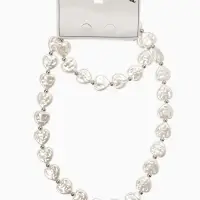 Набор 2 пред-та: бусы,браслет "Жемчуг барочный", сердечки, 40/18см, цвет белый в серебре
