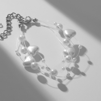 Браслет жемчуг &laquo;На леске&raquo; сердце, бусины №4, 6, цвет белый в серебре, 16 см