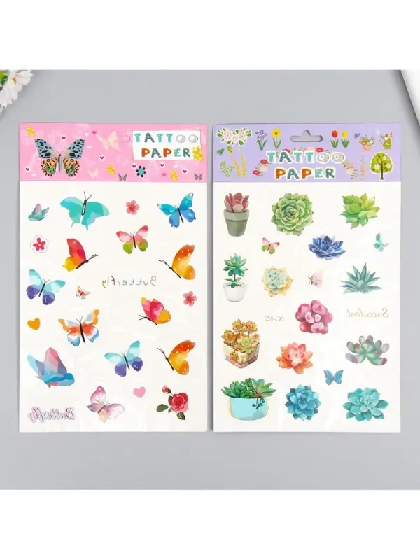 Переводные тату на тело цветные &laquo;Бабочки. Суккуленты&raquo;, 24&times;14.5 см, МИКС