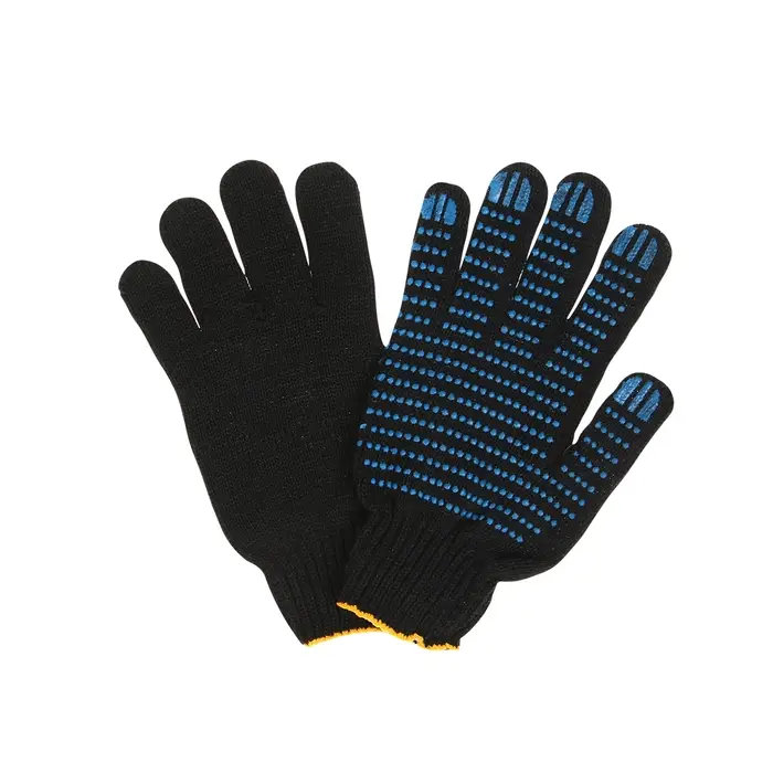 Перчатки садовые, хб, вязка 7 класс, 6 нитей, размер 10, с ПВХ точками, чёрные, Greengo