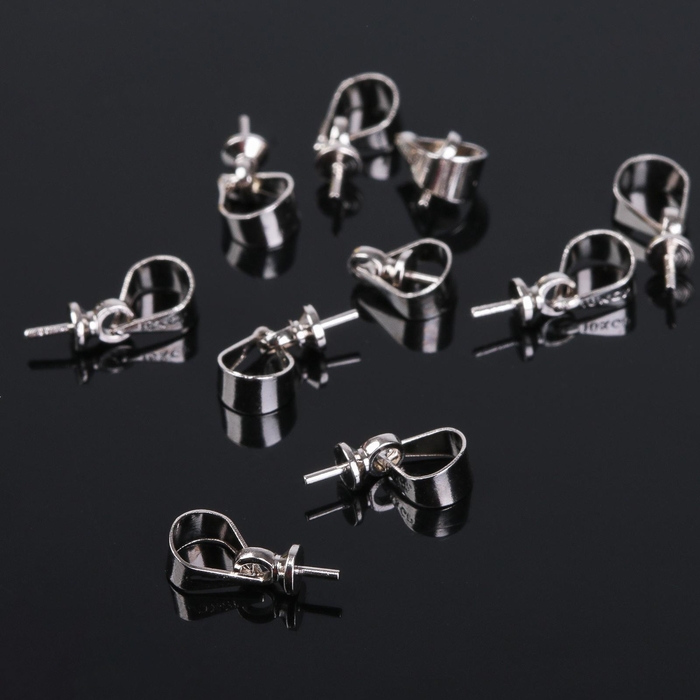 Держатель для кулона клеевой СМ-183 (набор 10 шт.), 10&times;5 мм, цвет серебро