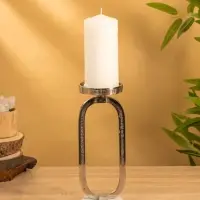 Подсвечник "Эллипс" 9х8,5х24,5 см, d 7,5 см, алюминий, мрамор