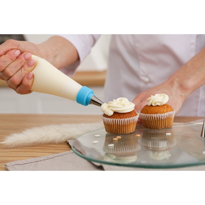 Набор кондитерский Доляна, 7 предметов: мешок 24 см, 6 насадок d=1,8 см, насадки и цвет МИКС