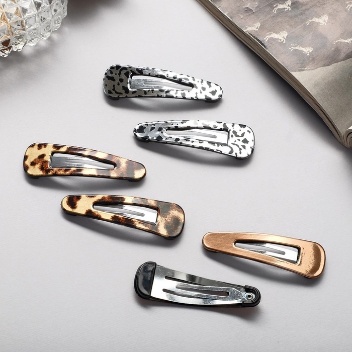 Невидимка для волос "Беатрис" (набор 6 шт) лео, 5 см, золото