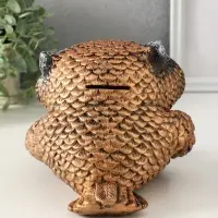 Копилка "Сова с чашкой" 15х18 см, бронза с серебром