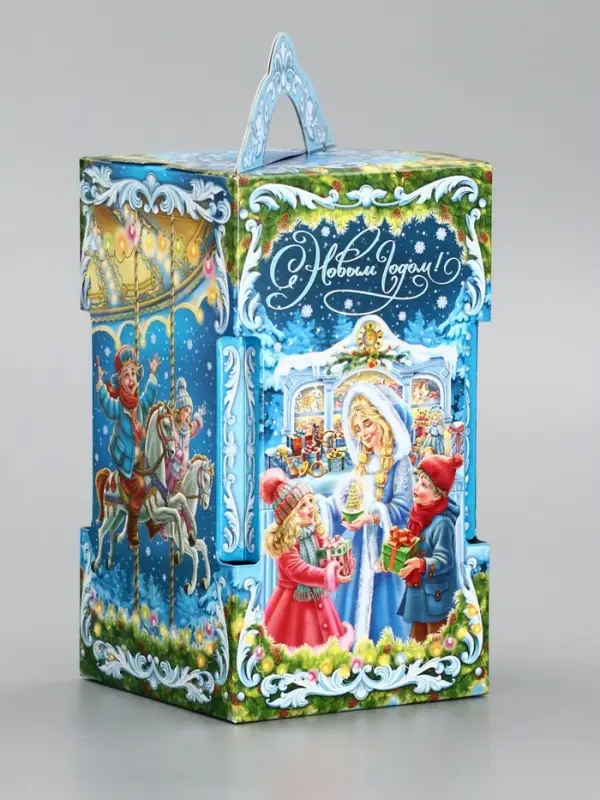 Подарочная новогодняя коробка &laquo;Новогодняя карусель&raquo;, для сладких подарков, 10.6&times;10.6&times;18.8 см