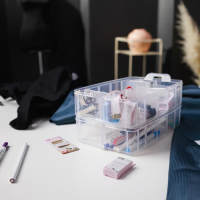 Органайзер для рукоделия, со съёмными ячейками, 3 яруса по 10 отделений, 24,5 &times; 16,5 &times; 18 см, с ручкой, цвет прозрачный