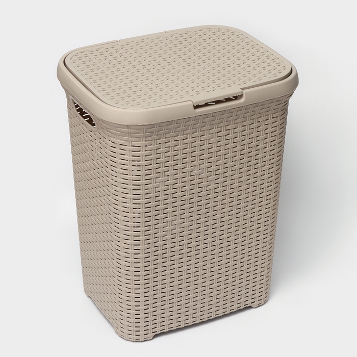 Корзина бельевая с крышкой &laquo;Ротанг&raquo;, 60 л, 34&times;44&times;55 см, цвет латте