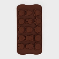 Форма для конфет и шоколада Доляна &laquo;Мордашки&raquo;, силикон, 21&times;10,5 см, 15 ячеек (2,5&times;2,3 см), цвет МИКС