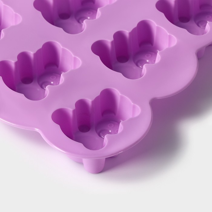 Форма для выпечки Доляна &laquo;Мишка&raquo;, силикон, 27&times;24 см, 7 ячеек, цвет сиреневый