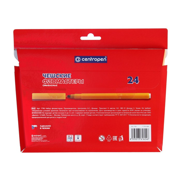 Фломастеры 24 цвета Centropen 7790 "Пингвины" пластиковый конверт, линия 1.0 мм