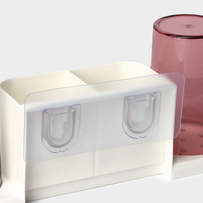 Держатель для зубных щеток настенный, с 2 стаканами на липучках, 31&times;9&times;14 см, цвет белый