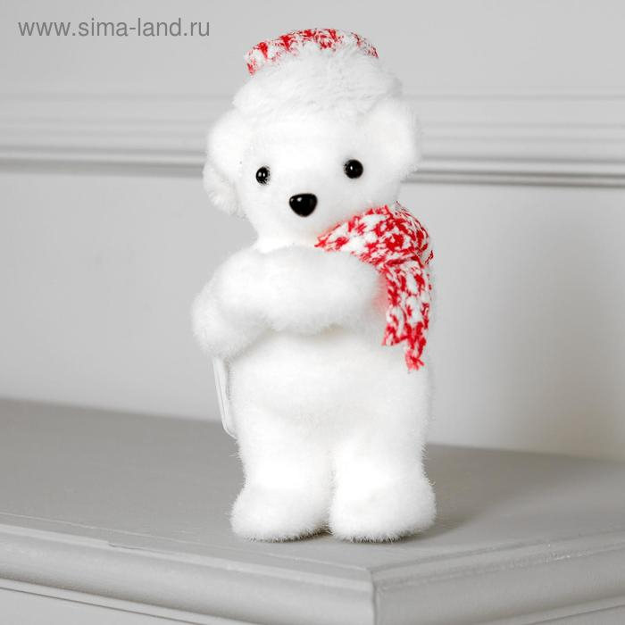 Светодиодная фигура &laquo;Мишка в шапке&raquo; 9 &times; 23 &times; 7 см, флок, батарейки CR2032х2 (в комплекте), свечение тёплое белое