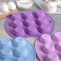 Форма для выпечки Доляна &laquo;Сладости. Круг реб&raquo;, силикон, 27&times;22&times;3 см, 9 ячеек (6&times;6&times;3 см), цвет МИКС