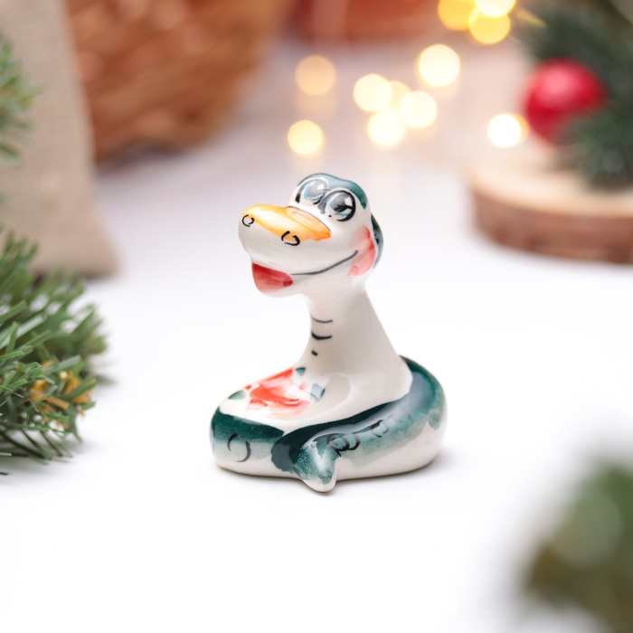 Новый год. Сувенир символ года "Удавчик Стёпа", гжель, цвет, 5,5 см