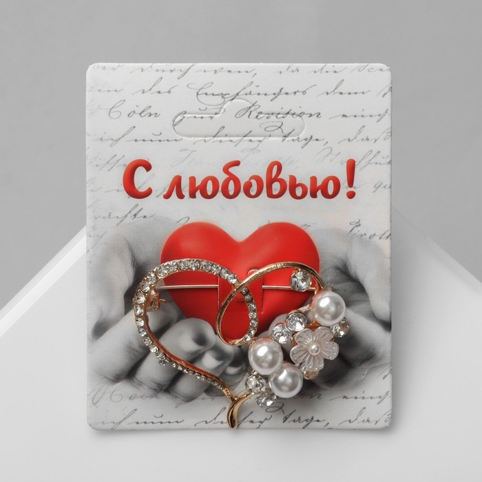 Брошь &laquo;Сердце&raquo; жемчужное, цвет белый в золоте
