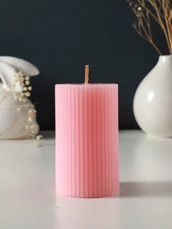 Свеча-цилиндр 6х10 см, 250 гр, с мелкими гранями, розовый
