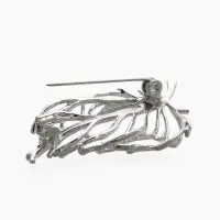 Брошь "Лист" веточка, цвет серебро