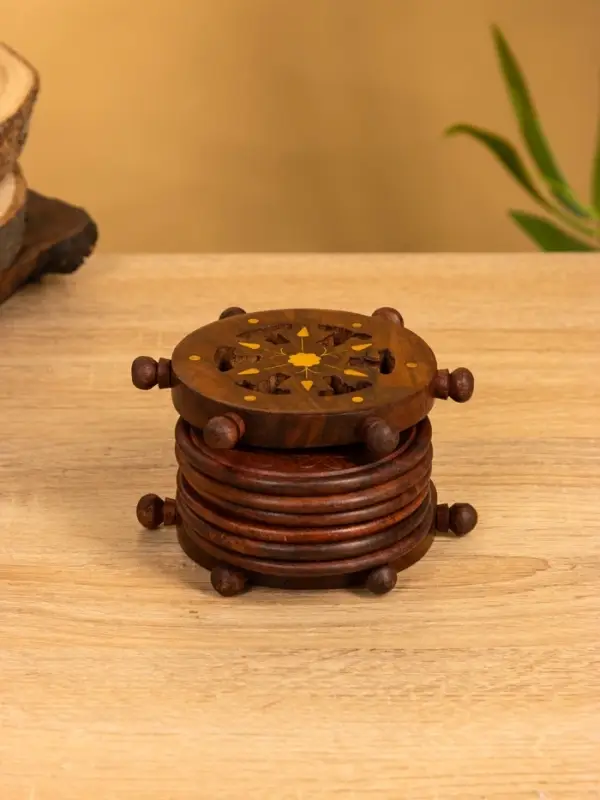 Подставка под горячее "Штурвал" (набор 6 шт), 12х11,5х6,8 см,  дерево шишам